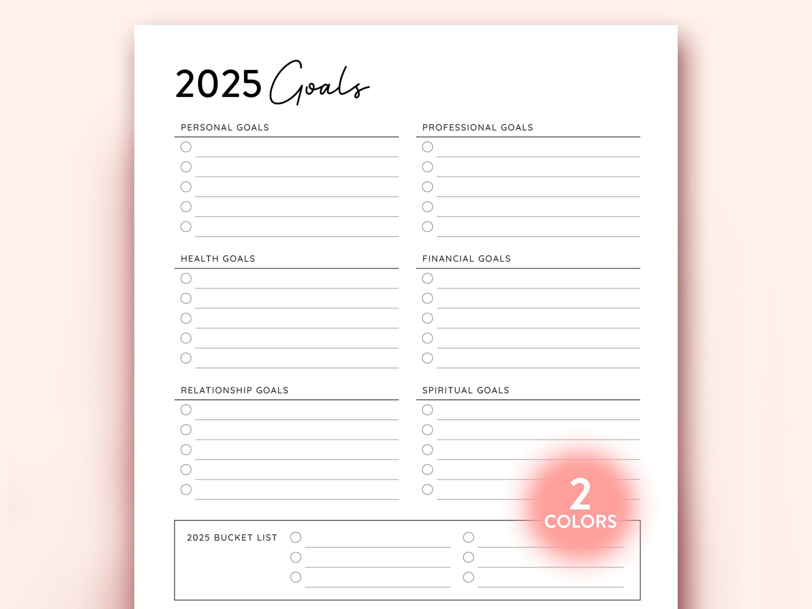 2025 Goal Settings Worksheet, 2025 Goals Template, Goals Printable ...