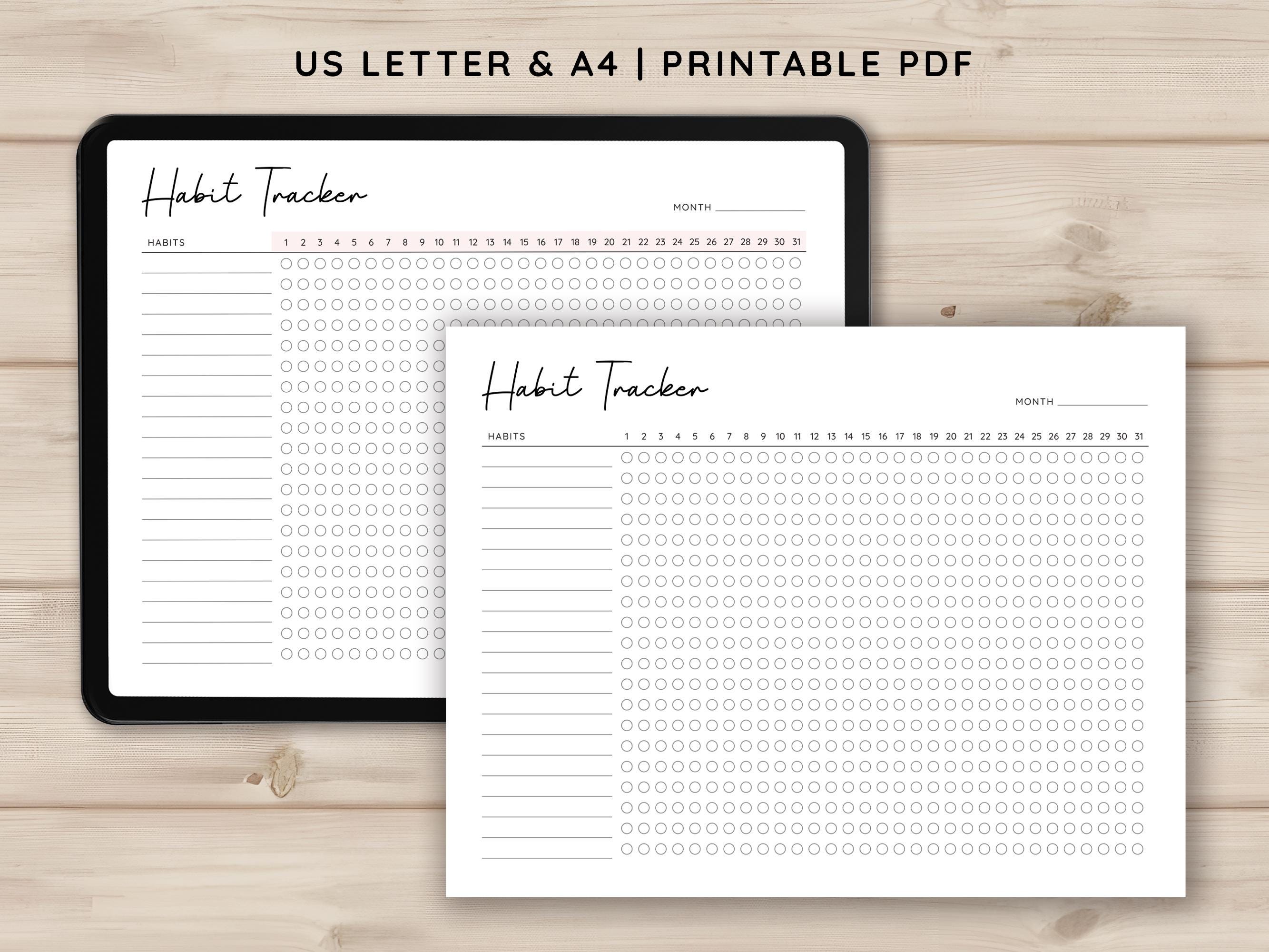 Monthly Habit Tracker Printable Landscape, 30 Days Habit Tracker ...