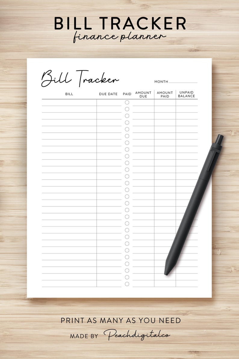 Monthly Bill Payment Tracker Printable, Financial Planner Printable ...