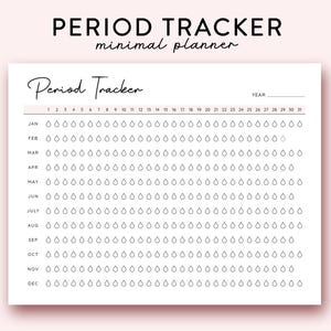 Minimale menstruatietracker digitale vrouwen menstruatieplanner landschap, cyclustracker voor symptoomtracker en stemmingstracker afdrukbaar landschap
