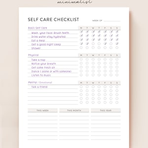 Self Care Checklist printable Selfcare checklist printable SelfCare tracker Wellness Planner Printable Self care to do list Skincare routine