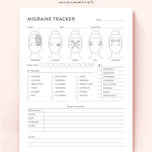 Migraine Tracker Printable, Headache Tracker, Migraine Track Headache Symptom Tracker, Migraine Record, Headache Log, Headache Planner