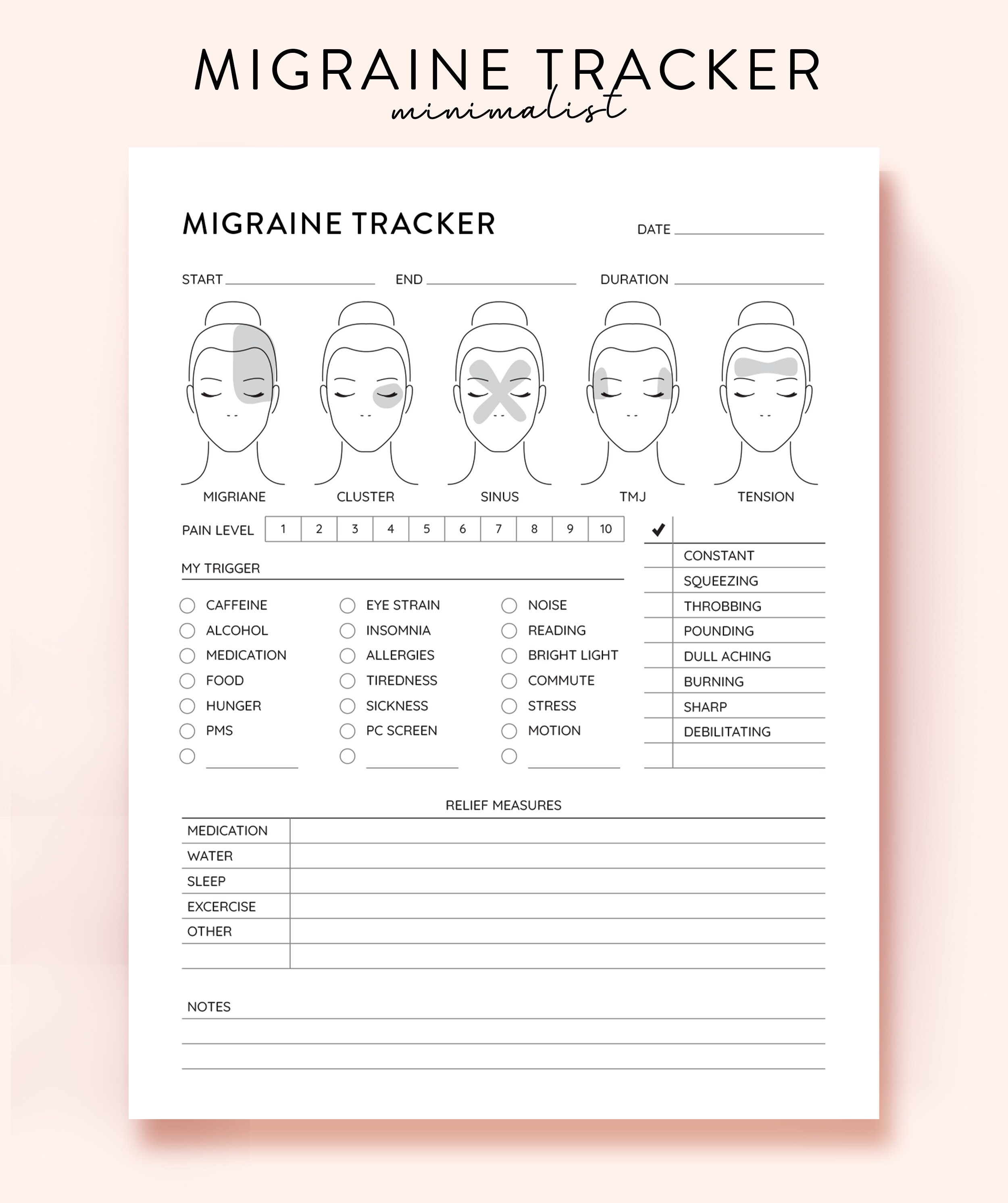 Migraine Tracker Printable, Headache Template, Migraine Track Headache ...