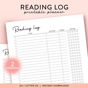 Reading Log Printable, Reading Tracker Printable, Reading Tracker Printable Book tracker printable Book Reading List, TBR Tracker