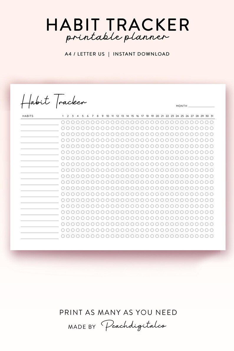 Monthly Habit Tracker Printable Landscape, 30 Days Habit Tracker ...