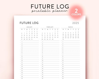 2025 Future Log Printable, Monthly Overview, Yearly Planner, Year at a Glance, Annual Overview, Quarterly Calendar