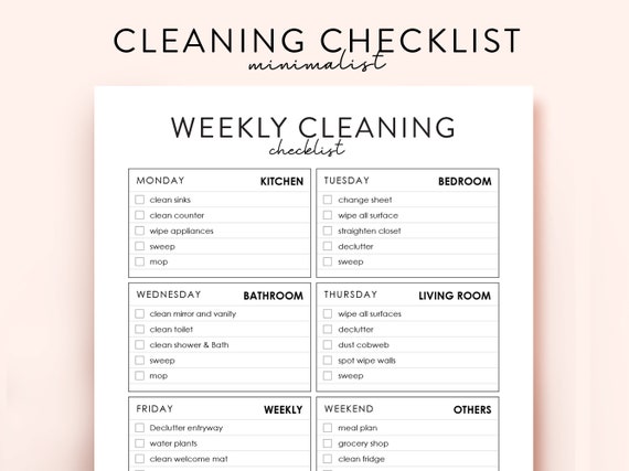 Editable Weekly Cleaning Checklist printable Cleaning To Do List Weekly cleaning list Minimalist House cleaning list House chores