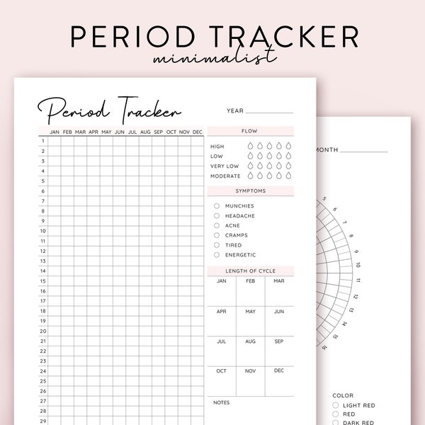 Minimal Period Tracker digital women Period Planner, Cycle tracker for Symptom Tracker and Mood Tracker printable