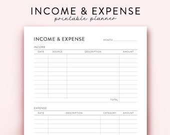 Income & Expense Tracker printable, Income tracker printable, Monthly Budget Planner, Income log printable Expense Log, spending tracker