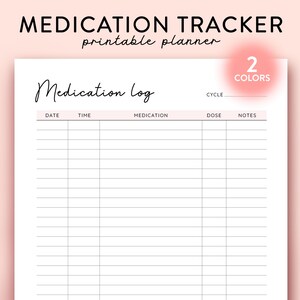 Medication Tracker Printable, Medication Log, Medication Chart, Medication, List printable med log, MED list, Health Planner, Med tracker