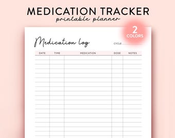 Medication Tracker Printable, Medication Log, Medication Chart, Medication, List printable med log, MED list, Health Planner, Med tracker