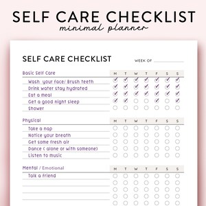 Self Care Checklist printable Selfcare checklist printable SelfCare tracker Wellness Planner Printable Self care to do list Skincare routine