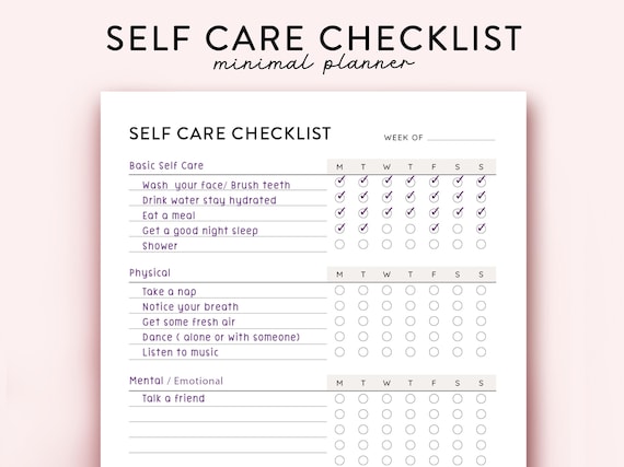 Self Care Checklist printable Selfcare checklist printable SelfCare tracker Wellness Planner Printable Self care to do list Skincare routine