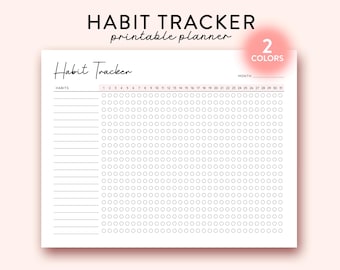 Monthly Habit Tracker Printable Landscape, 30 days Habit tracker, Routine Tracker, Monthly Habit Chart template, 30Days Habit Challenge