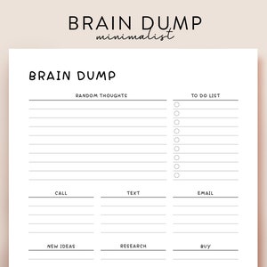 Brain Dump Printable, Gedanken Organizer, ADHS Gehirndump, Gedanken-Tracker Organisationsplaner, Analysierende Lähmung Planer Gedankenjournal