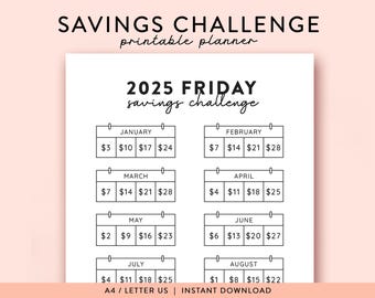2025 Friday Savings Challenge Printable, Save 800 challenge Monthly Low Budget Savings Challenge A5, 2025 Savings Challenge Friday Challenge
