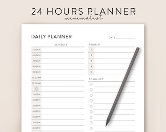 24 Hour Daily Planner Printable, Hourly Planner, Military Time Plan ...