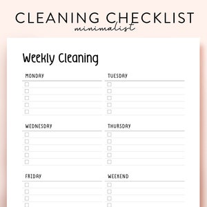 Minimalist Weekly Cleaning Checklist printable Cleaning To Do List Weekly cleaning list Minimalist House cleaning list House chores template