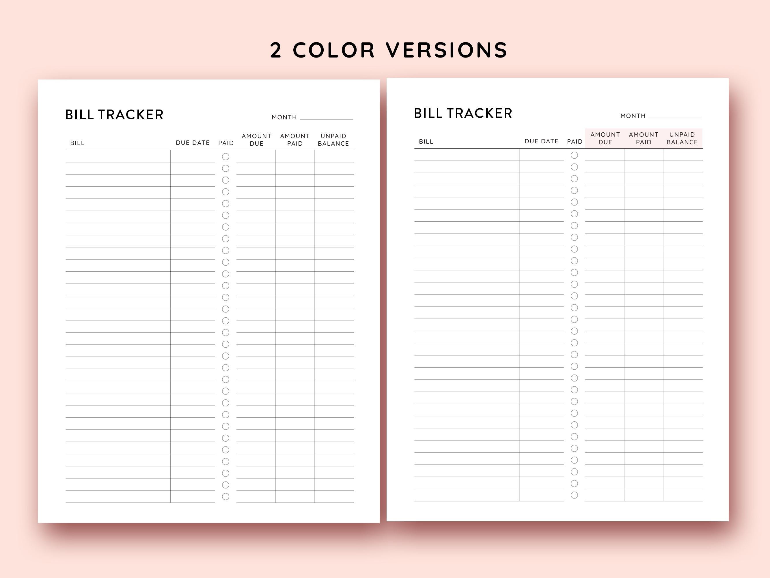 Monthly Bill Payment Tracker Printable, Financial Planner Printable ...