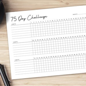75 Day Challenge Printable Landscape, Daily 75 Day Challenge journal, 75 Soft Challenge Tracker, Health and Fitness Goals, Habit Tracker