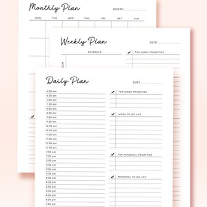 Monthly Weekly Printable Work From Home Planner Personal Daily Planner, Productivity Planner, Daily Hourly Planner, Work Daily Planner