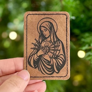 Seven Sorrows of Mary Patch Sorrowful Mother Faux Leather Iron On Marian Devotion Immaculate Heart Consecration Catholic Gift Sew On Gear