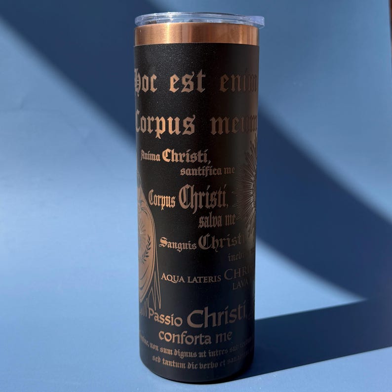 Catholic 20 oz Tumbler Cup Insulated Stainless Steel Sacred Heart Monstrance Design Religious Priest Gift Fathers Day image 3
