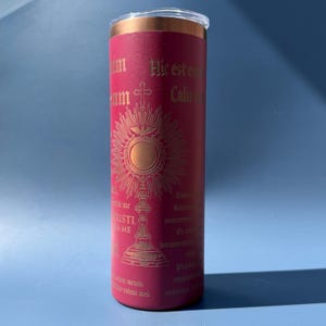 Catholic 20 oz Tumbler Cup Insulated Stainless Steel Sacred Heart Monstrance Design Religious Priest Gift Fathers Day Burgundy