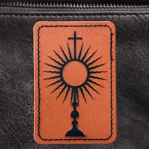 Monstrance Iron On Patch Eucharistic Adoration Catholic Gift Blessed Sacrament Faux Leather Patch for Hats Modern Catholic Apparel Gear