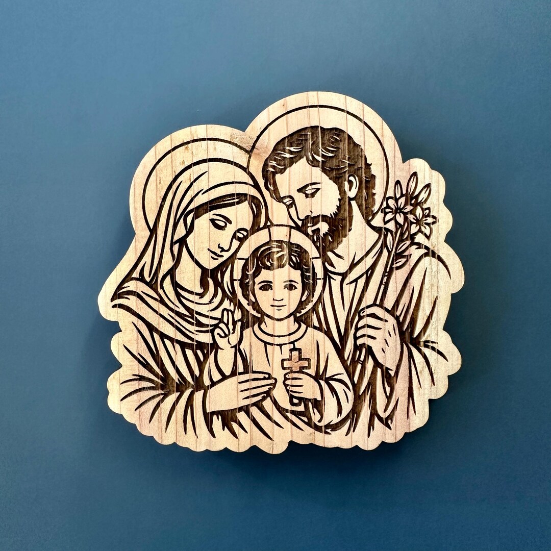 Catholic Altar Art Holy Family Laser Engraved Wood Plaque Catholic ...