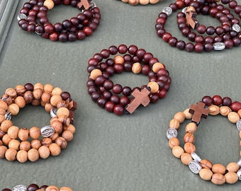 Wooden Rosary Bracelet Wearable Prayer Beads Wooden Wrist Rosary Religious Jewelry Accessory Olivewood Stretch Bracelet Confirmation Gift