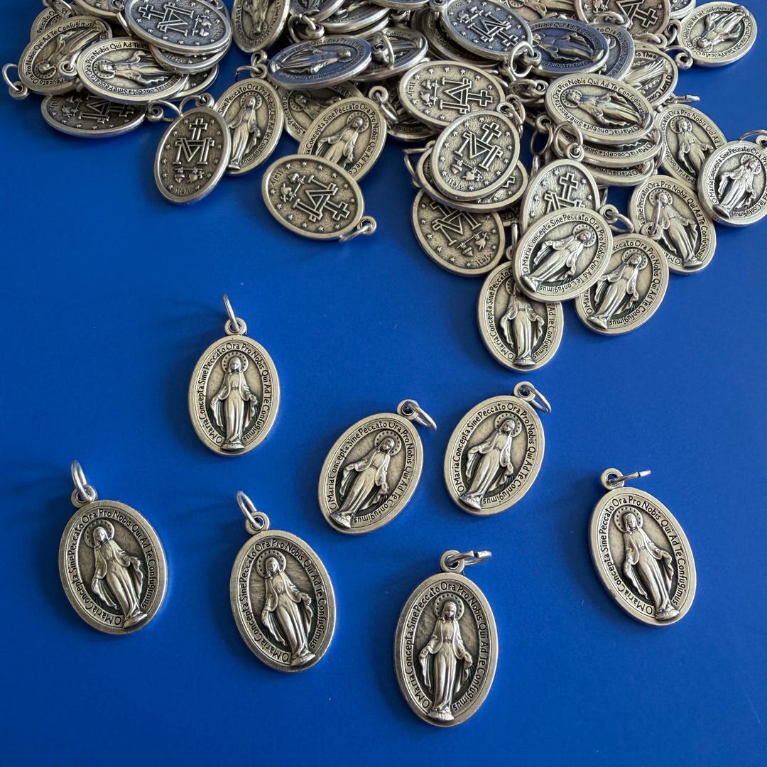 Miraculous Medal Pendant Silver Finish Virgin Mary Medal Catholic ...