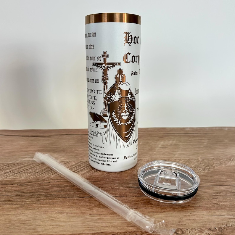Priest Gift Catholic Tumbler Fathers Day Present Valentines Gift Religious Drinkware Sacred Heart Design Monstrance Artwork Stainless Steel Construction Double Wall Insulation Sweat Proof Technology Travel Mug Faith Inspired Cup