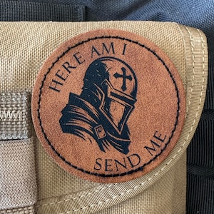 Iron On Patch Christian Warrior EDC Gear Here Am I Send Me Medieval Knight Cross Catholic Gift Ideas for Men Confirmation Present Sew On