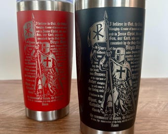 Catholic Tumbler Insulated Stainless Steel Drinkware Religious Travel Mug Prayer Gift Idea Knight Crusader Design Saint Michael Cup Holder