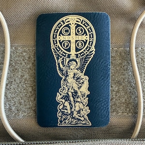 Parche táctico de guerrero de San Miguel y San Benito, de cuero sintético, accesorio de protección EDC católico para hombres, equipo católico para veteranos, regalo de confirmación