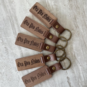 Catholic Wooden Keychain Religious Accessory Faith Gift Confirmation Idea Spiritual Protection Saint Michael Sacred Heart Devotional Item