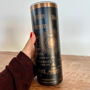 Religious Drinkware Collection Catholic Tumbler Cup Sacred Heart Design Monstrance Imagery Stainless Steel Construction Double Wall Insulation Sweat Proof Technology Travel Mug Daily Use Faith Inspired Gift Priest Present Ordination Gift