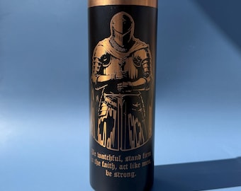 Personalized 20 oz Christian Tumbler Gift Armor God Cup Design Knight in Armor Warrior Faith Present Father Day Scripture Mug Laser Engraved