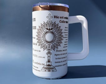Eucharistic Tumbler Mug 20 oz Catholic Gift First Communion Prayer Travel Stainless Steel Religious Vessel Adoration Design Faith Present