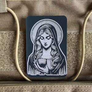 Naszywka z Marią Magdaleną, prezent na bierzmowanie dla katolickiej dziewczynki, symbol wiary, torba modlitewna, żelazna naszywka, brązowy religijny dodatek do plecaka