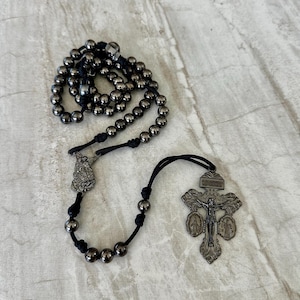 Memento Mori Paracord Rosary with Skull Our Father Beads | St. Michael Centerpiece | 3-Way Pardon Indulgence Crucifix | Gunmetal Finish