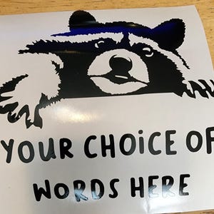 Customizable Personalized Raccoon Decal Sticker for Car Mirror Window Laptop Stationary Books Tablets Multiple Color Choices Made to Order