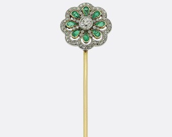 Edwardian Emerald and Diamond Jabot Pin