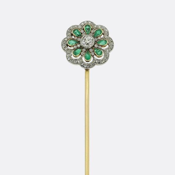 Edwardian Emerald and Diamond Jabot Pin - image 1