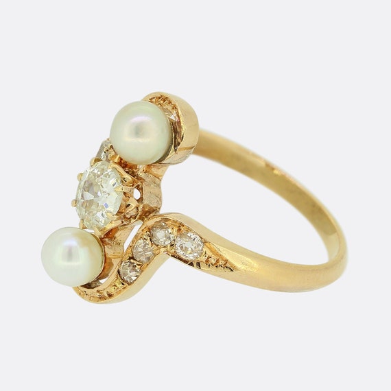 Belle Époque Pearl and Diamond Ring - image 2