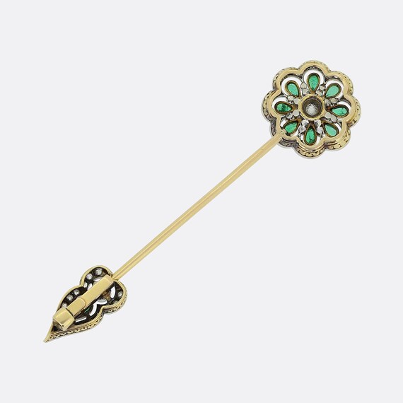 Edwardian Emerald and Diamond Jabot Pin - image 3