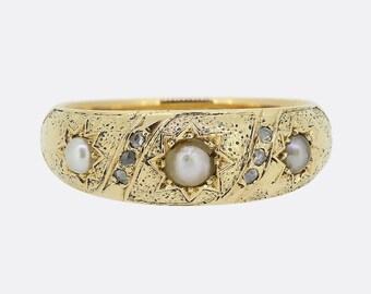 Victorian Three-Stone Pearl and Diamond Ring