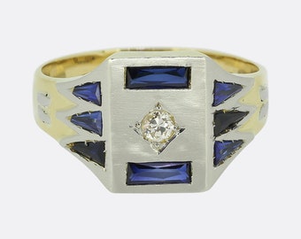 Art-Deco-Siegelring mit Saphir und Diamant