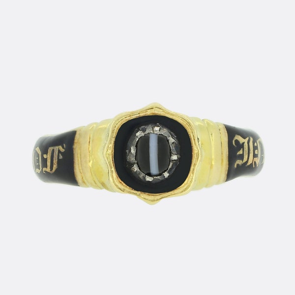 Victorian 1850s 'In Memory Of' Enamel Mourning Band Ring